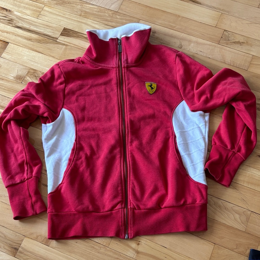 Ferrari Red and White Zip-Up Hoodie